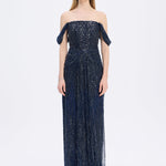 Low Shoulder Strapless Collar Stone Long Evening Dress - 9059C