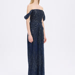 Low Shoulder Strapless Collar Stone Long Evening Dress - 9059C