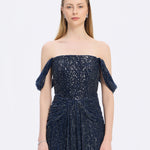 Low Shoulder Strapless Collar Stone Long Evening Dress - 9059C