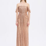 Low Shoulder Strapless Collar Stone Long Evening Dress - 9059C