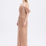 Low Shoulder Strapless Collar Stone Long Evening Dress - 9059C
