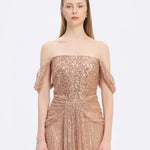Low Shoulder Strapless Collar Stone Long Evening Dress - 9059C