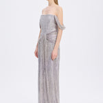 Low Shoulder Strapless Collar Stone Long Evening Dress - 9059C