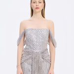 Low Shoulder Strapless Collar Stone Long Evening Dress - 9059C