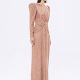 Stone Embroidered Watermelon Sleeve Long Evening Dress - 9089C