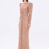Stone Embroidered Watermelon Sleeve Long Evening Dress - 9089C