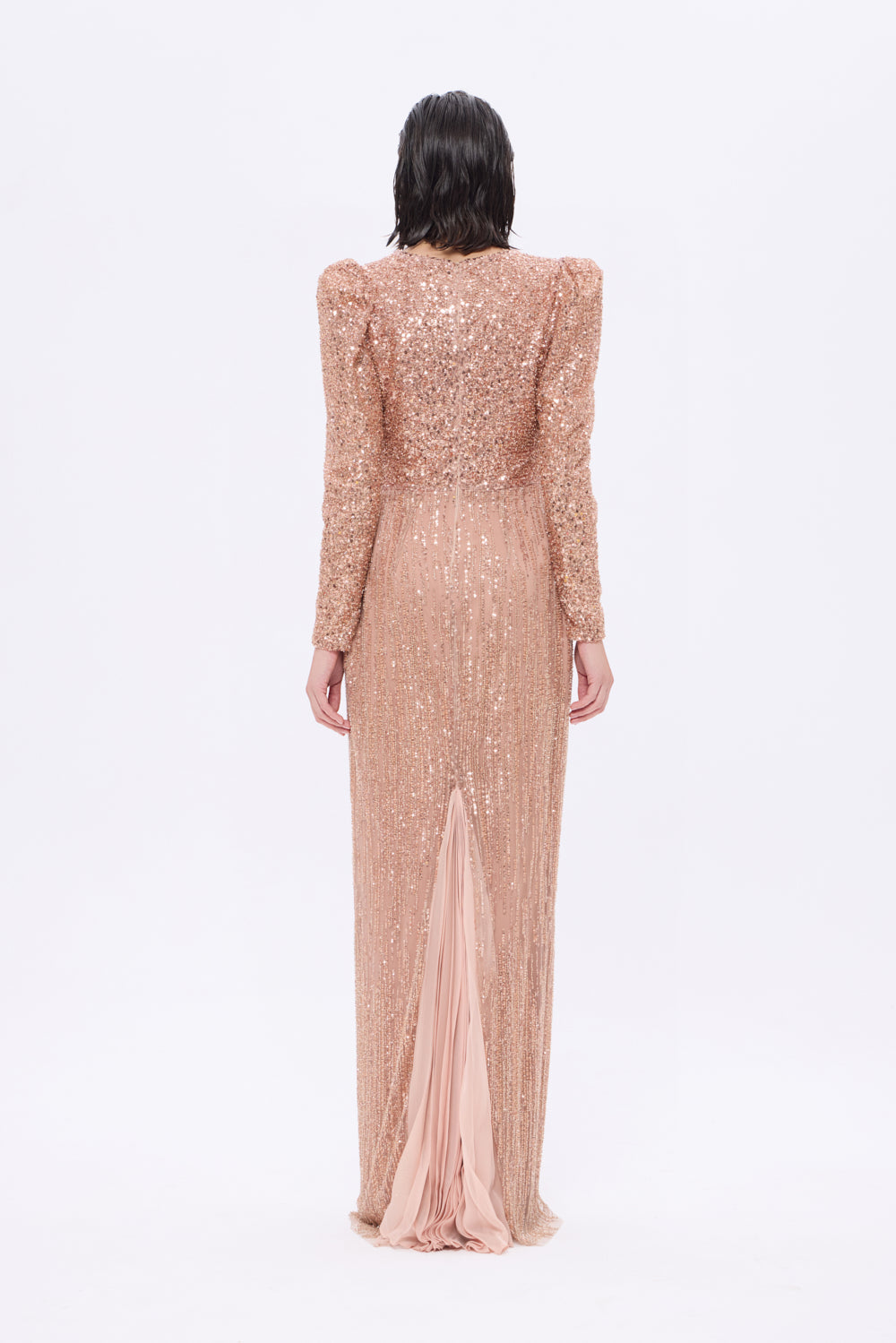 Stone Embroidered Watermelon Sleeve Long Evening Dress - 9089C