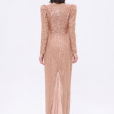 Stone Embroidered Watermelon Sleeve Long Evening Dress - 9089C