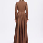 Drape Detaylı Dik Yaka Saten Uzun Abiye Elbise - 9072C - KAHVE