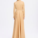 Drape Detaylı Dik Yaka Saten Uzun Abiye Elbise - 9072C - BEJ