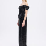 Sequined Long Evening Dress with Bow Detail - 9055C