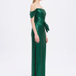Sequined Long Evening Dress with Bow Detail - 9055C