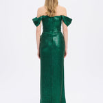 Sequined Long Evening Dress with Bow Detail - 9055C