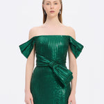 Sequined Long Evening Dress with Bow Detail - 9055C