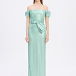 Sequined Long Evening Dress with Bow Detail - 9055C
