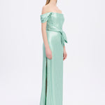 Sequined Long Evening Dress with Bow Detail - 9055C