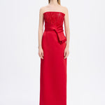Strapless Collar Straight Cut Satin Evening Dress - 9171C