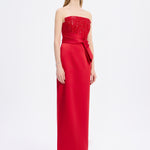 Strapless Collar Straight Cut Satin Evening Dress - 9171C
