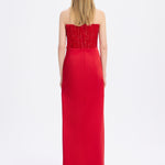 Strapless Collar Straight Cut Satin Evening Dress - 9171C