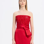 Strapless Collar Straight Cut Satin Evening Dress - 9171C