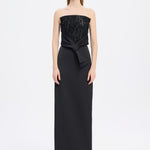 Strapless Collar Straight Cut Satin Evening Dress - 9171C