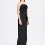 Strapless Collar Straight Cut Satin Evening Dress - 9171C