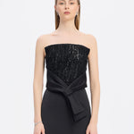 Strapless Collar Straight Cut Satin Evening Dress - 9171C