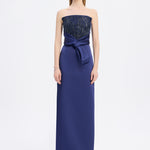 Strapless Collar Straight Cut Satin Evening Dress - 9171C