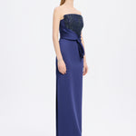 Strapless Collar Straight Cut Satin Evening Dress - 9171C