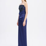 Strapless Collar Straight Cut Satin Evening Dress - 9171C
