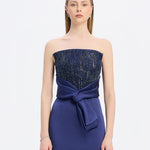 Strapless Collar Straight Cut Satin Evening Dress - 9171C