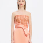 Strapless Collar Straight Cut Satin Evening Dress - 9171C