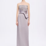Strapless Collar Straight Cut Satin Evening Dress - 9171C