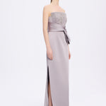 Strapless Collar Straight Cut Satin Evening Dress - 9171C