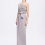 Strapless Collar Straight Cut Satin Evening Dress - 9171C