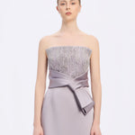 Strapless Collar Straight Cut Satin Evening Dress - 9171C