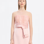 Strapless Collar Straight Cut Satin Evening Dress - 9171C