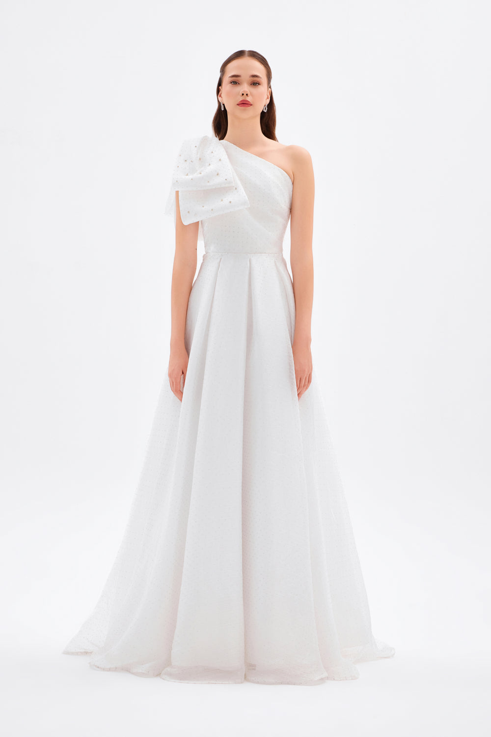 One Shoulder Bow Detail Long Evening Dress - 9062C