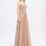 Straplez Yaka Simli Uzun Abiye Elbise - 9167C - GOLD