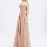 Straplez Yaka Simli Uzun Abiye Elbise - 9167C - GOLD