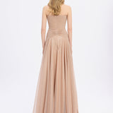 Straplez Yaka Simli Uzun Abiye Elbise - 9167C - GOLD