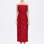 Sequin Embroidered Strapless Midi Evening Dress - 9191C
