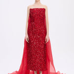 Sequin Embroidered Strapless Midi Evening Dress - 9191C