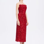Sequin Embroidered Strapless Midi Evening Dress - 9191C