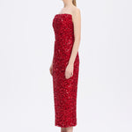 Sequin Embroidered Strapless Midi Evening Dress - 9191C