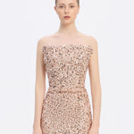 Sequin Embroidered Strapless Midi Evening Dress - 9191C