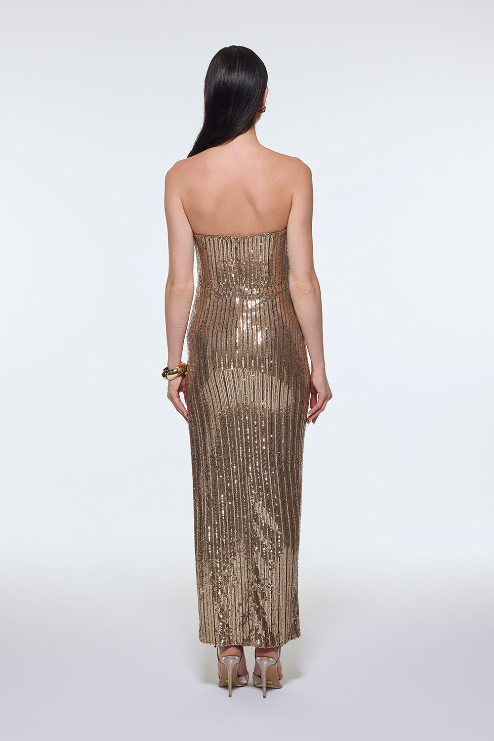Strapless Neckline Slit Sequin Long Evening Dress - 9293C