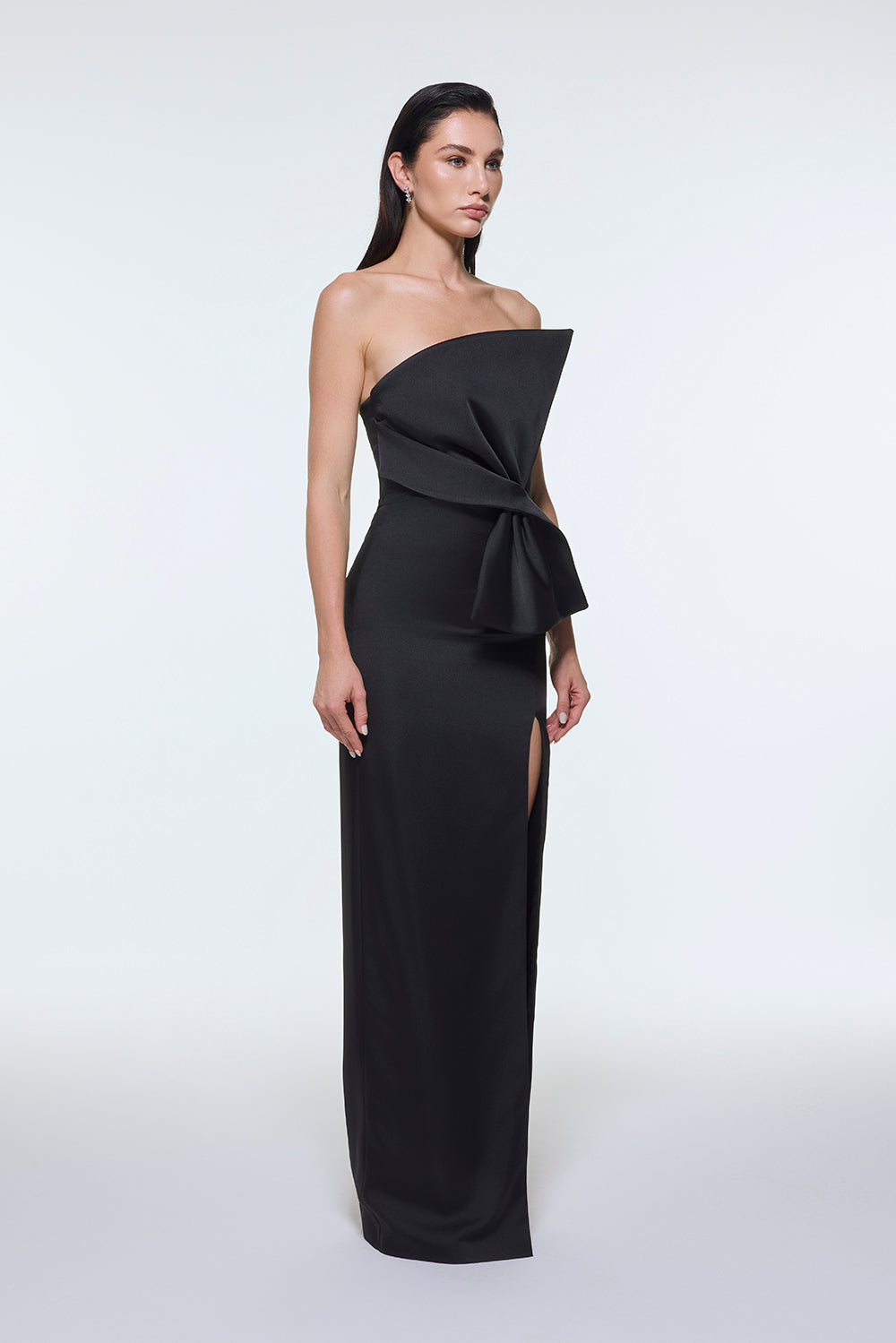 Strapless Collar Slit Satin Long Evening Dress - 9281C