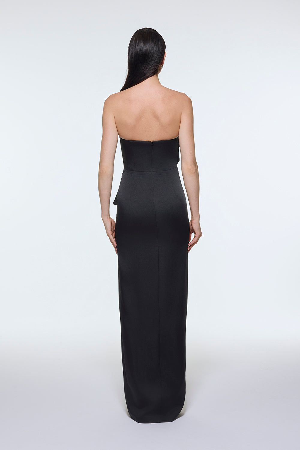 Strapless Collar Slit Satin Long Evening Dress - 9281C