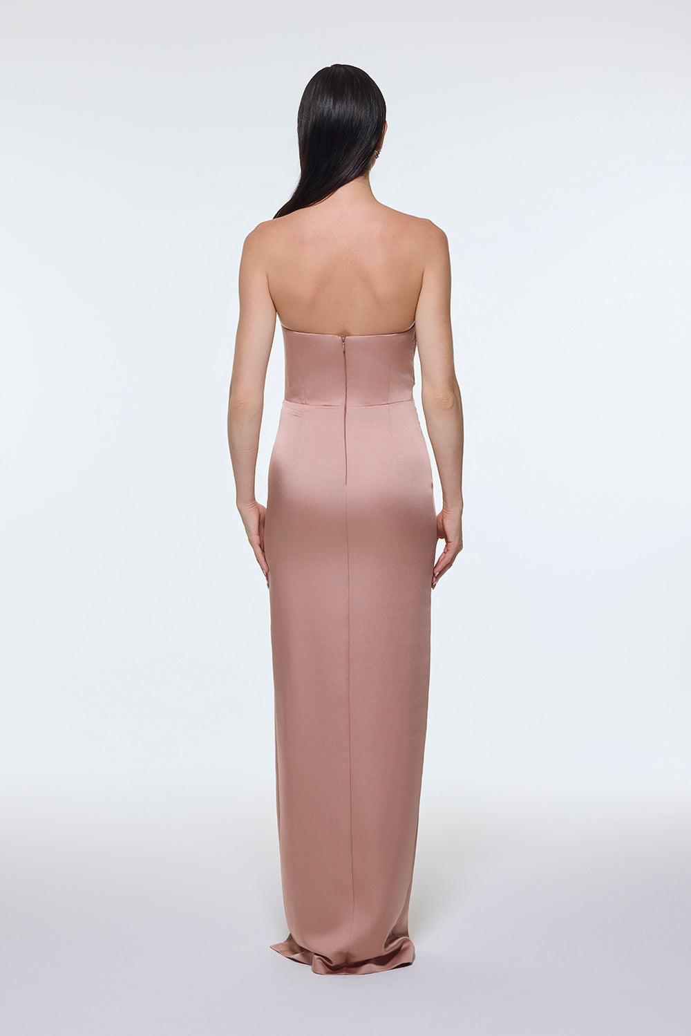 Strapless Collar Slit Satin Long Evening Dress - 9281C